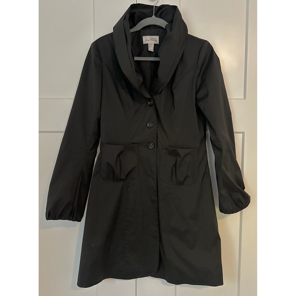 Joseph Ribkoff Black Portrait Collar Button Front Trench Coat Jacket Size 4